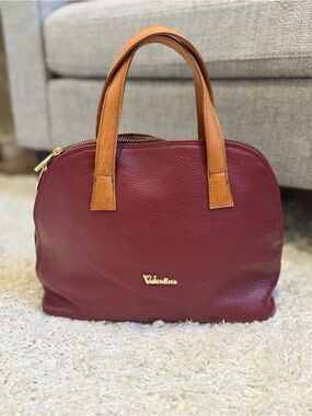 Valentina Burgundy Brown Pebbled Leather Dome Satchel Bag
